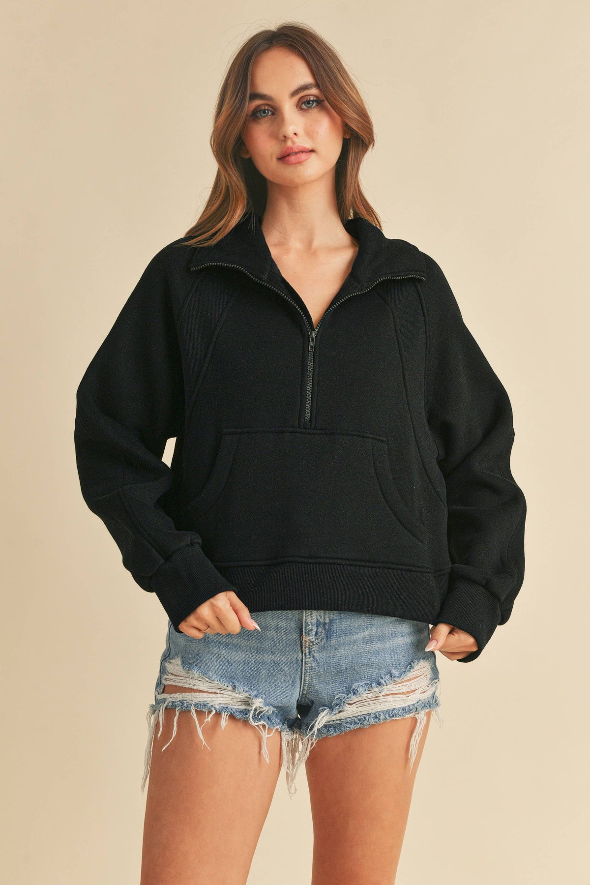 Black AEMI + CO The Dove Funnel Neck Half Zip - Rosie Karma