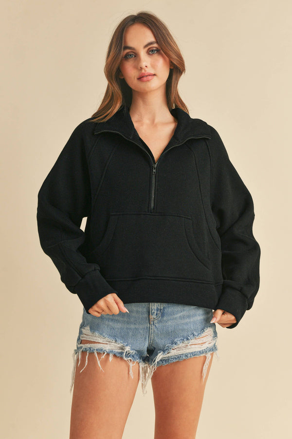 Black AEMI + CO The Dove Funnel Neck Half Zip - Rosie Karma