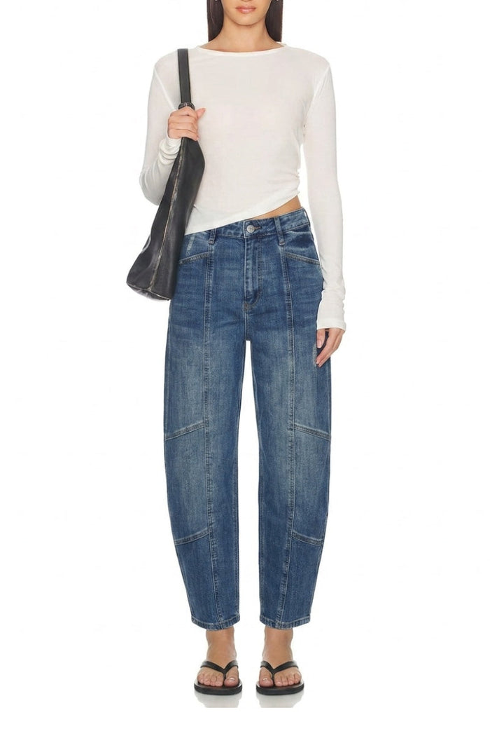 High Rise Relaxed Barrel Jeans · Medium Wash