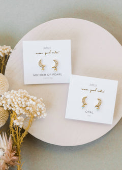 JaxKelly Moon Drop - Mother of Pearl - Gold Earrings