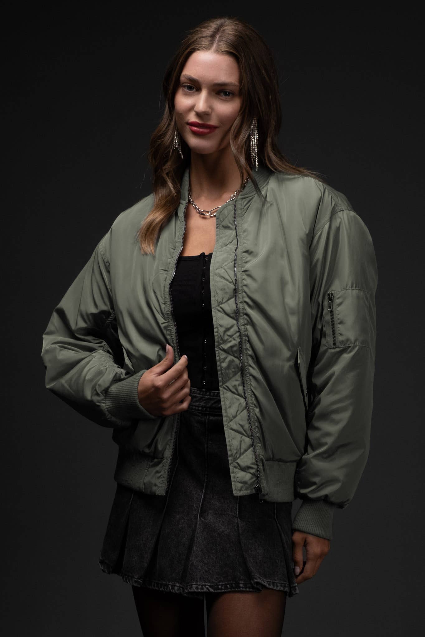 Blu Pepper Bomber Jacket with Ruched Back - Rosie Karma
