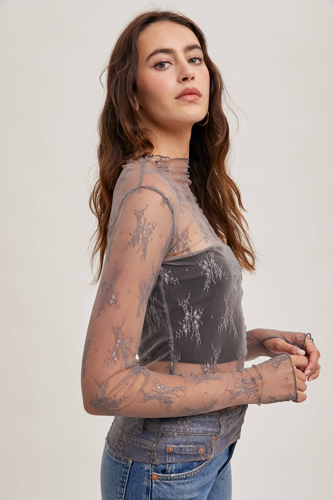 Bluivy Floral Embroidery Lace Mesh Layering Top - Rosie Karma