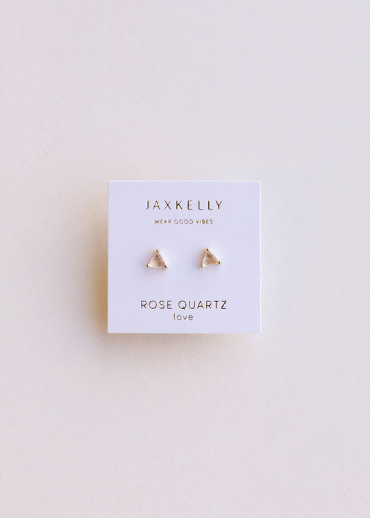 JaxKelly Mini Energy Gem - Rose Quartz - Gold Earrings - Rosie Karma