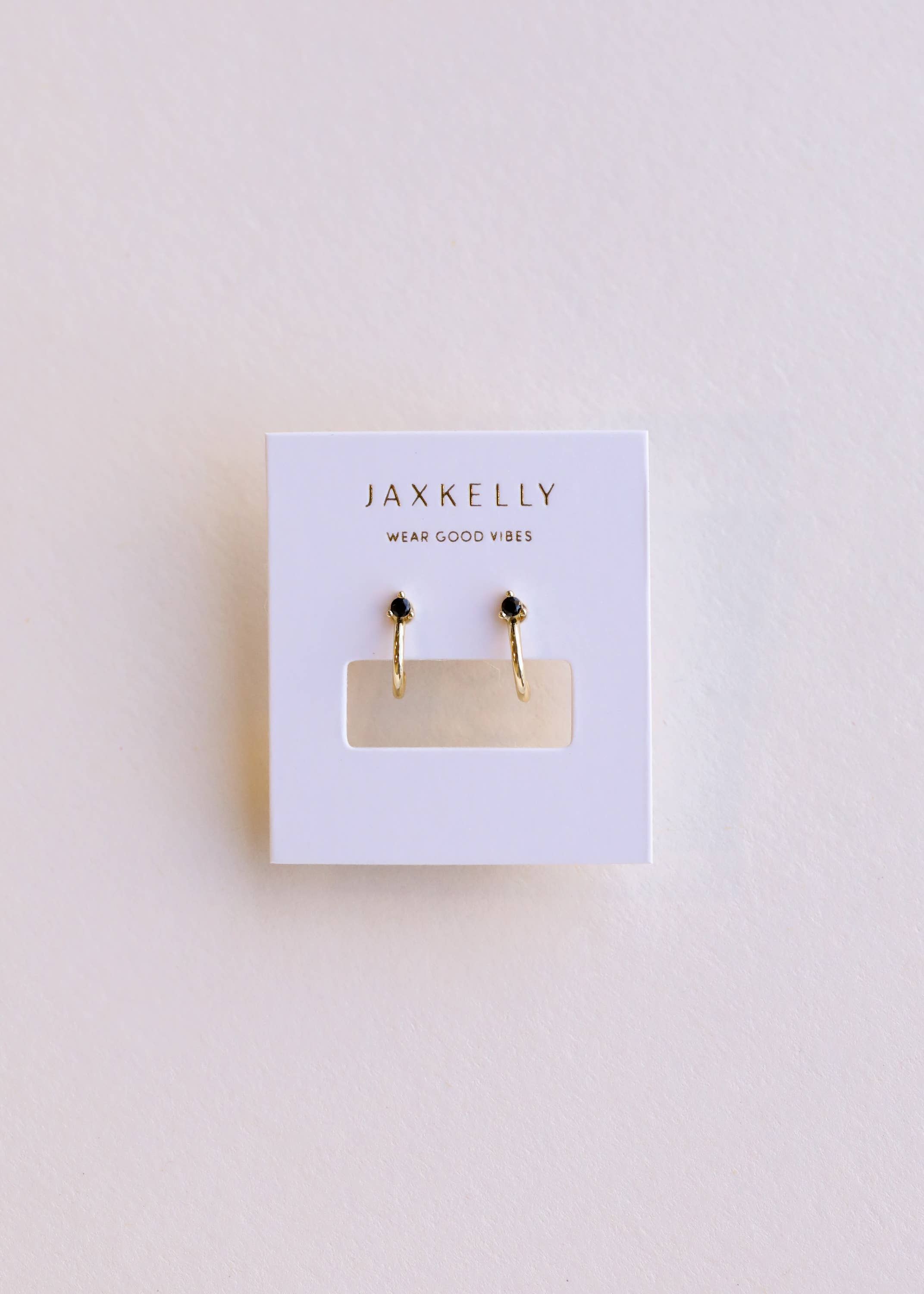 JaxKelly Open Mini Hoop - Black CZ - Gold Earrings