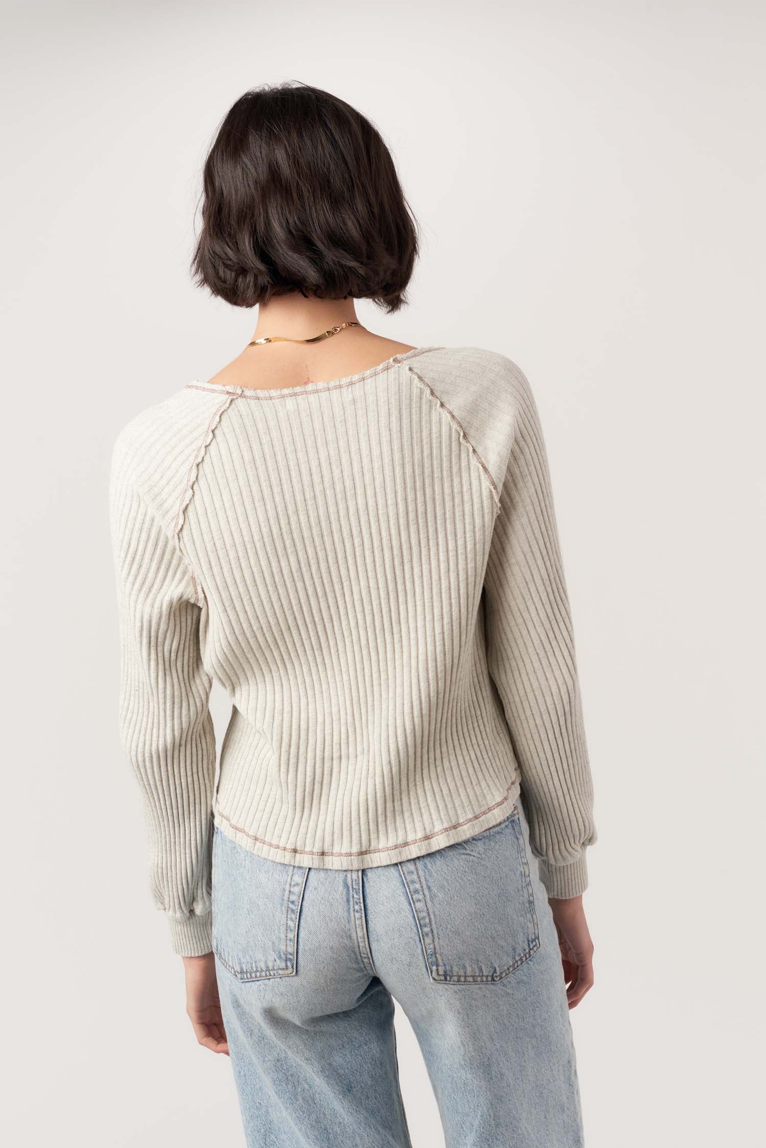 PROJECT SOCIAL T | Homebody V-Neck Rib Long Sleeve - Ash