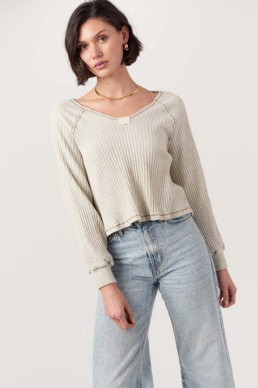 PROJECT SOCIAL T | Homebody V-Neck Rib Long Sleeve - Ash