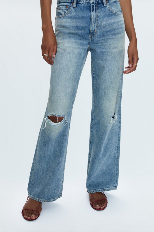 Relaxed fit high waist denim jeans for women – 100% cotton, slouchy leg, versatile boutique denim style