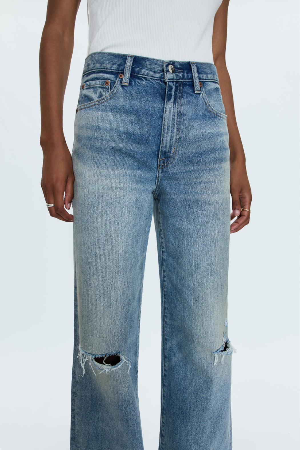 Relaxed fit high waist denim jeans for women – 100% cotton, slouchy leg, versatile boutique denim style