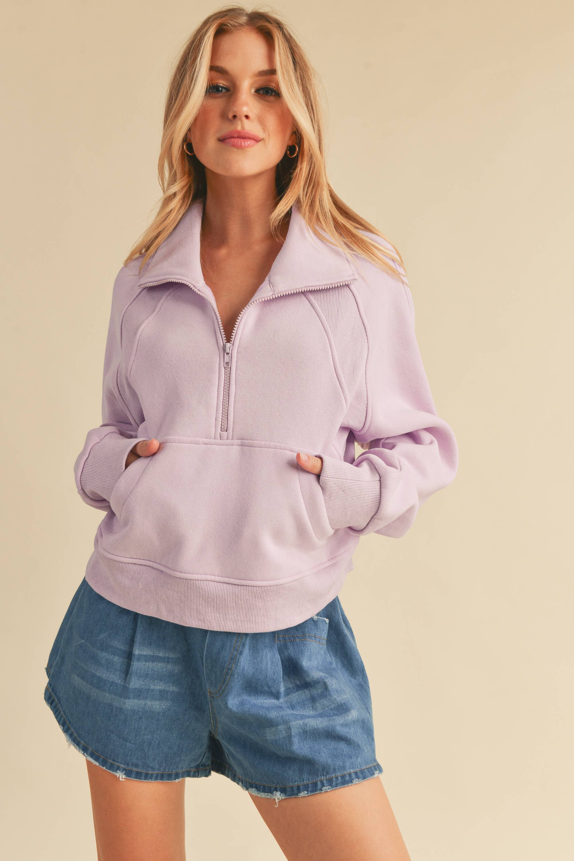 AEMI + CO The Dove Funnel Neck Half Zip - Rosie Karma