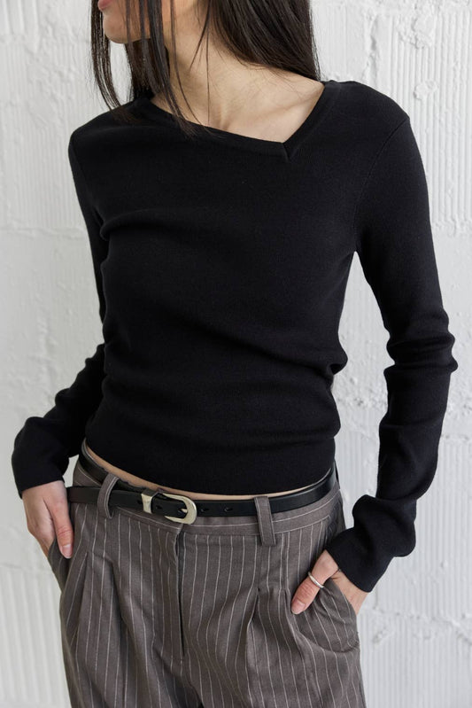 All Row Brynn Top | Asymmetrical Neck Long Sleeve Top - Rosie Karma
