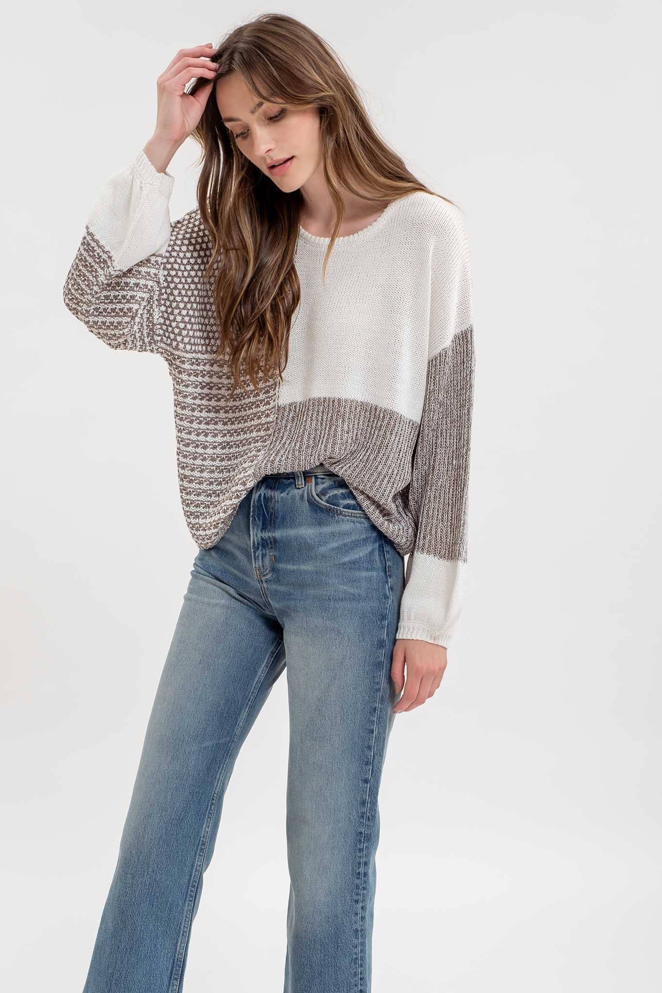Blu Pepper Back Tie Colorblock Knit Sweater - Grey Multi - Rosie Karma