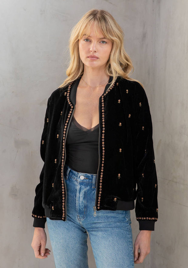 Lovestitch Beaded Velvet Bomber Jacket - Rosie Karma