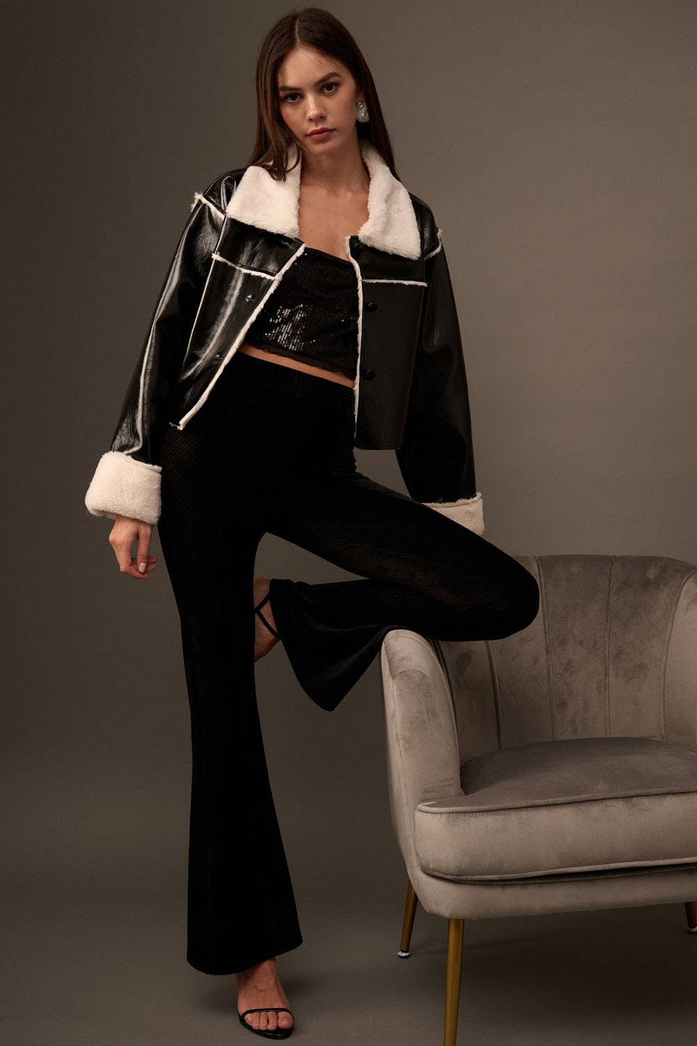 Promesa Solid High Waist Fitted Flared Corduroy Pants: BLACK - Rosie Karma