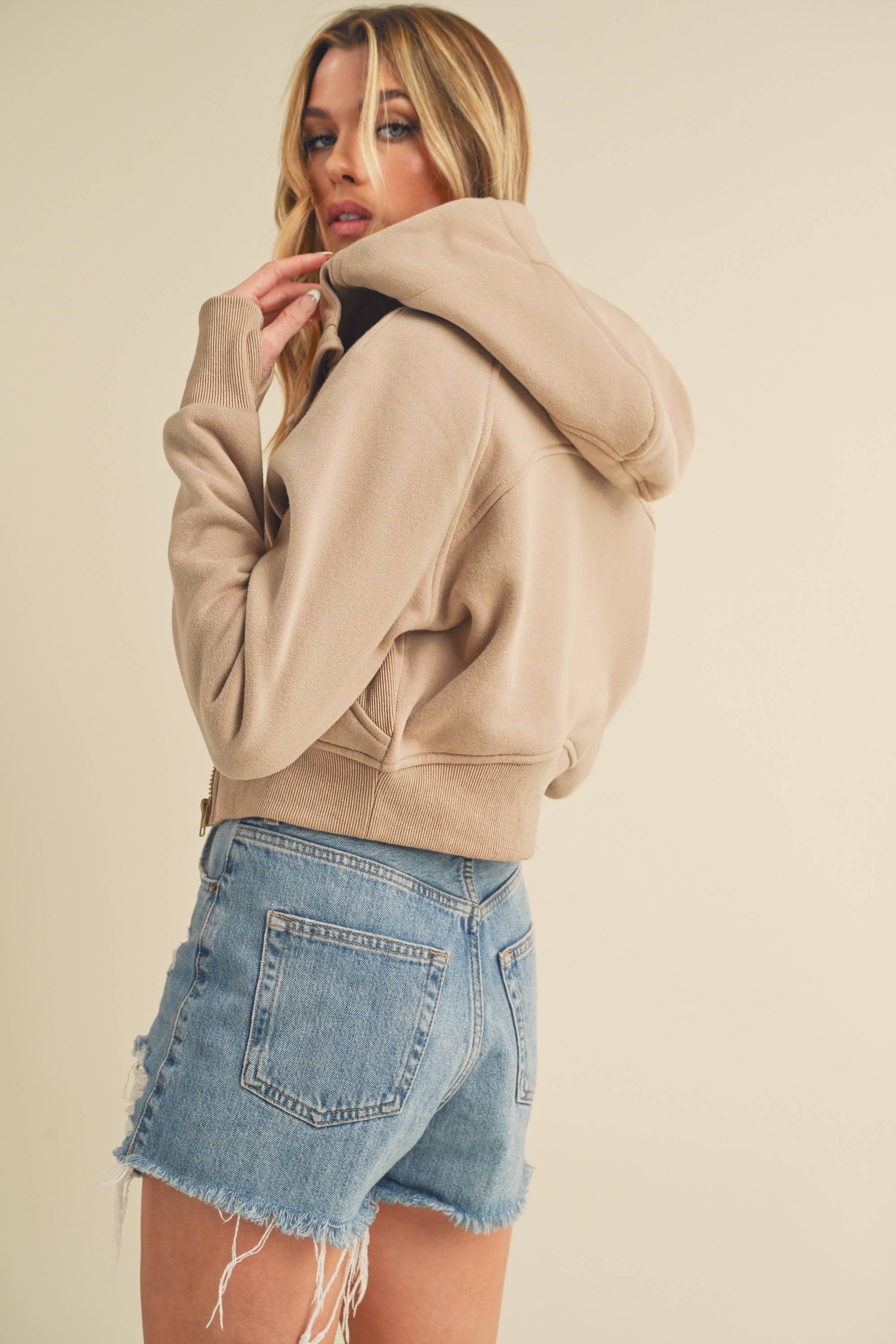 AEMI + CO The Deva Cropped Hoodie: Oat - Rosie Karma