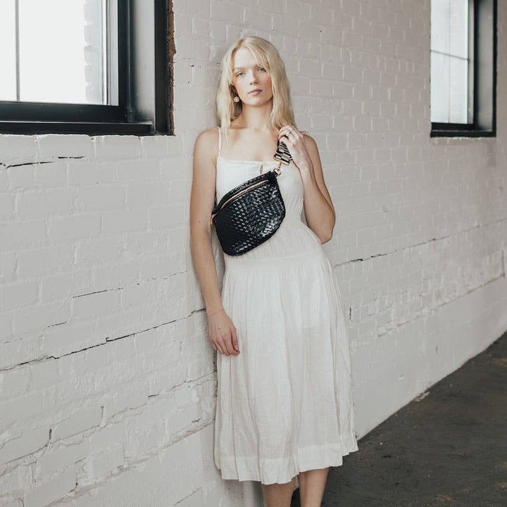 Westlyn Woven Vegan Leather Bum Bag | Crossbody Bag with Signature 3-Sister Stud