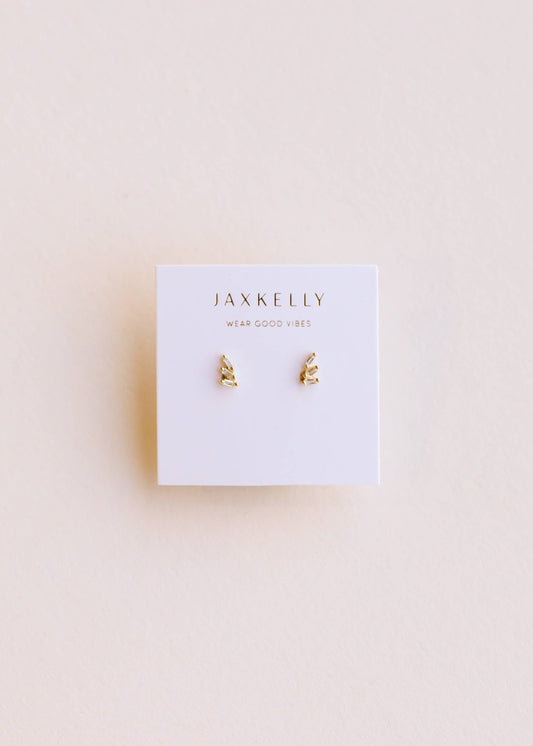 JaxKelly Offset Trio - White CZ - Gold Earrings - Rosie Karma