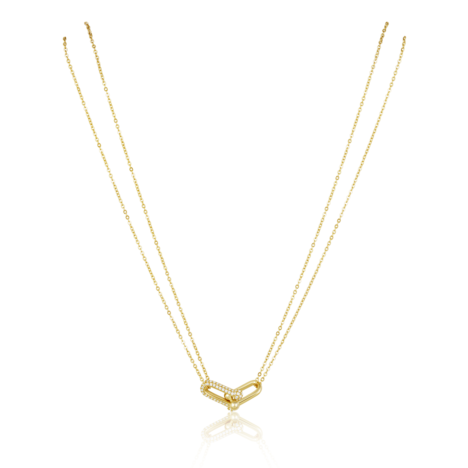 gold necklace with u link pave clasp