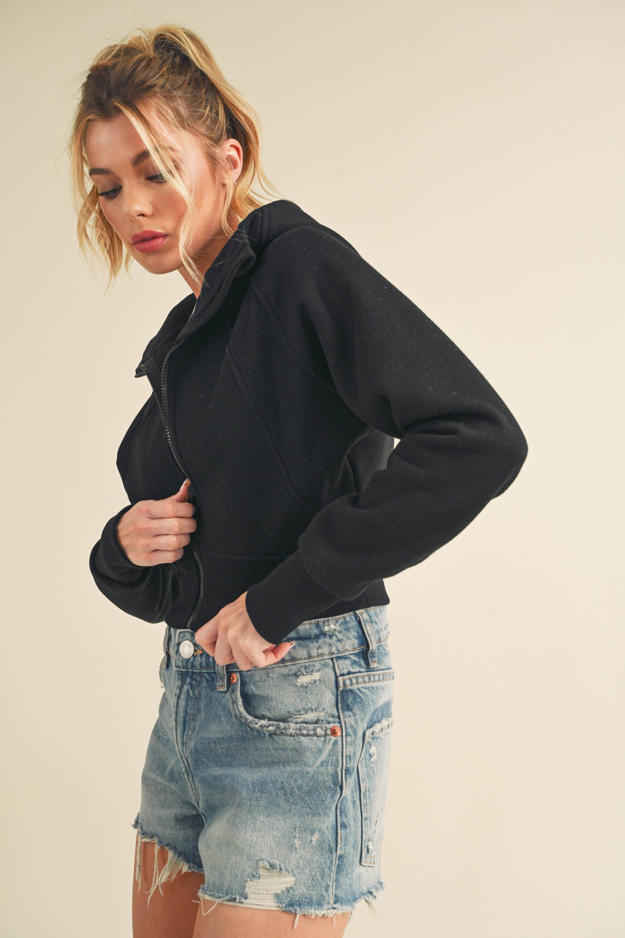 AEMI + CO The Deva Cropped Hoodie: Black - Rosie Karma
