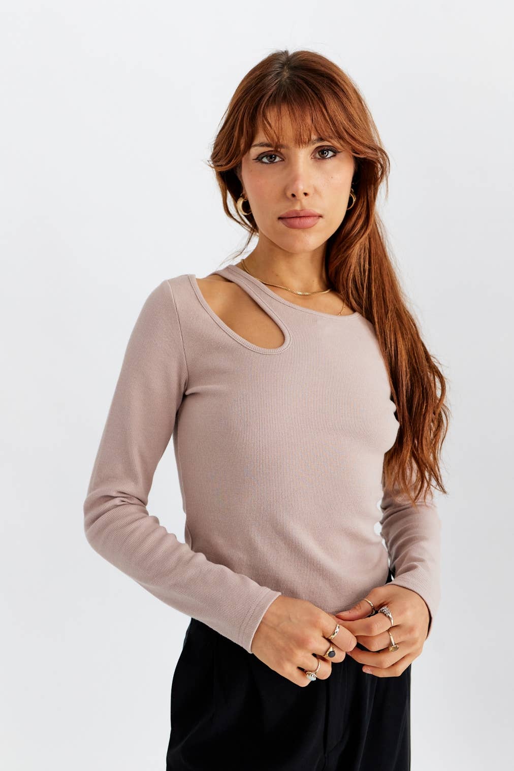 All Row Demi Top | Cut Out Shoulder Long Sleeve Top - Rosie Karma