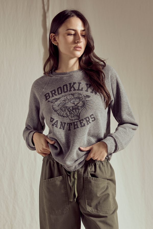 People of Leisure Brooklyn Panthers Fleece Sweatshirt — uniquely dyed vintage graphic sweatshirt in soft cotton-blend fleece.
