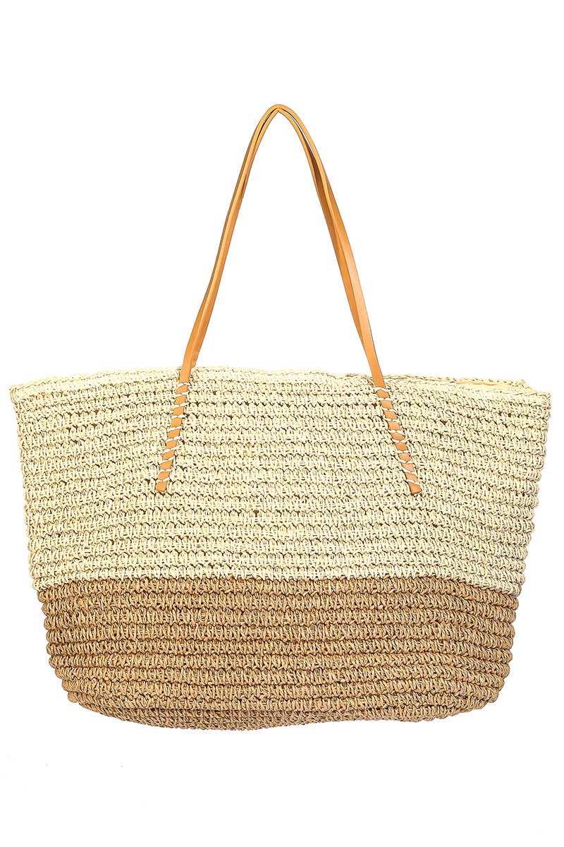 Straw Braided Beach Tote Bag - Bone