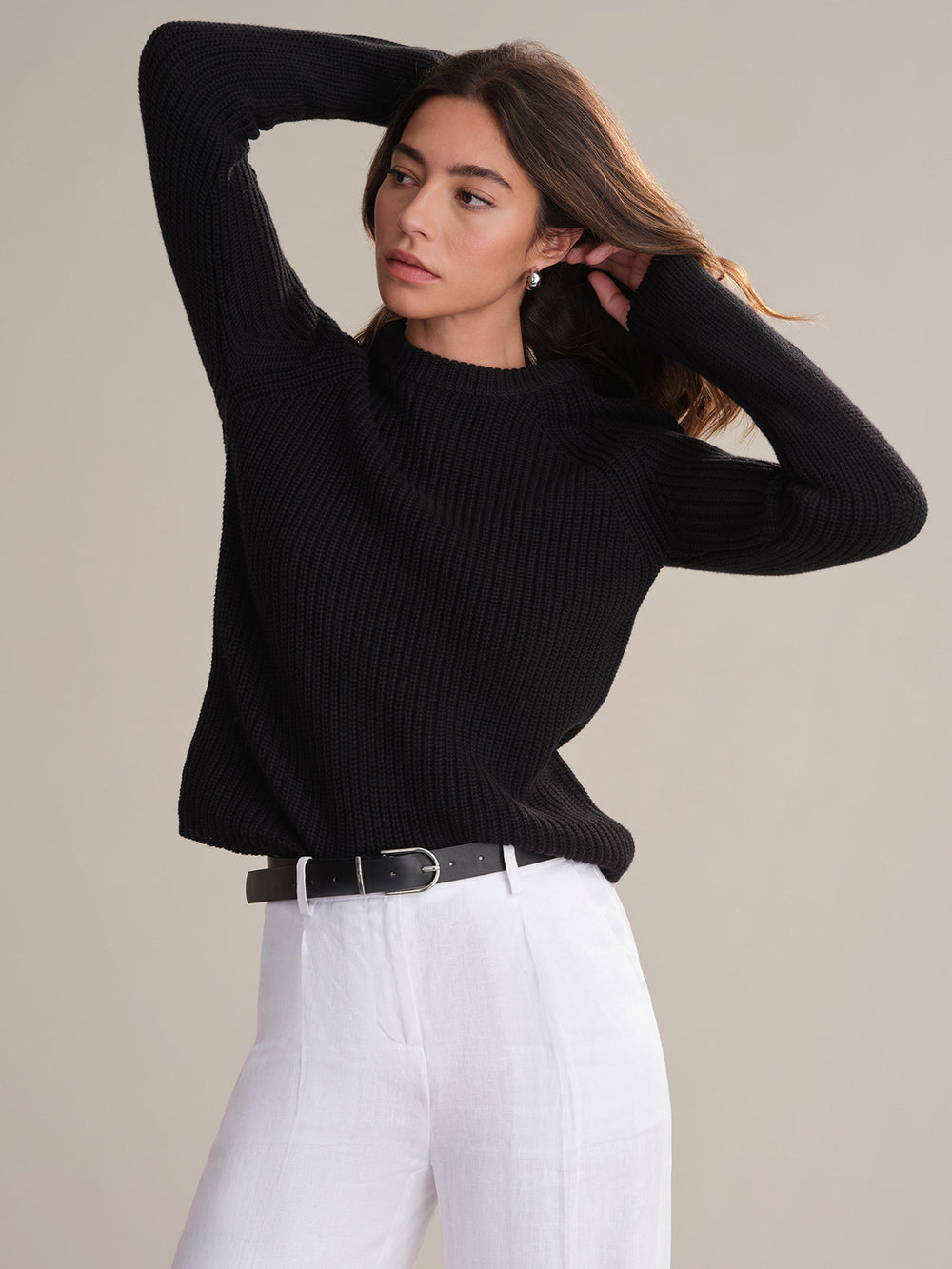 women’s cotton shaker stitch sweater – modern fitted knit with raglan sleeve