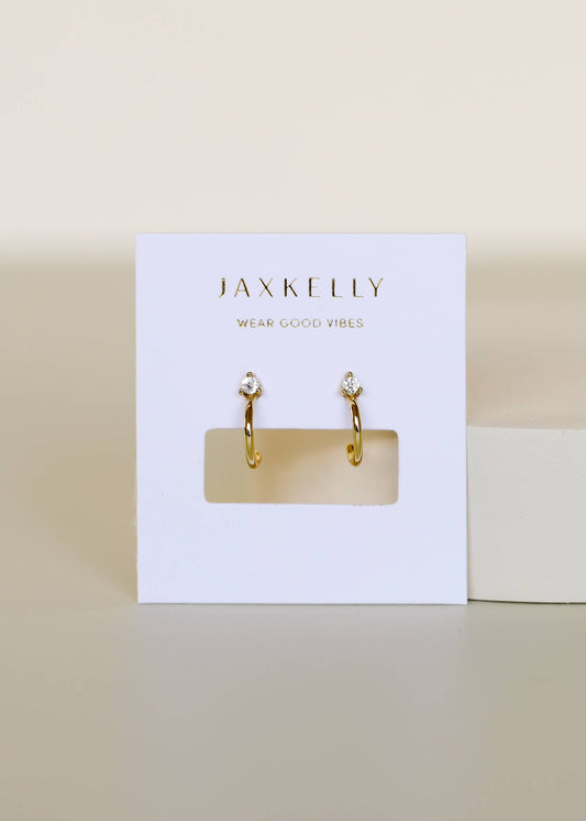 JaxKelly Open Mini Hoop - White CZ - Gold Earrings