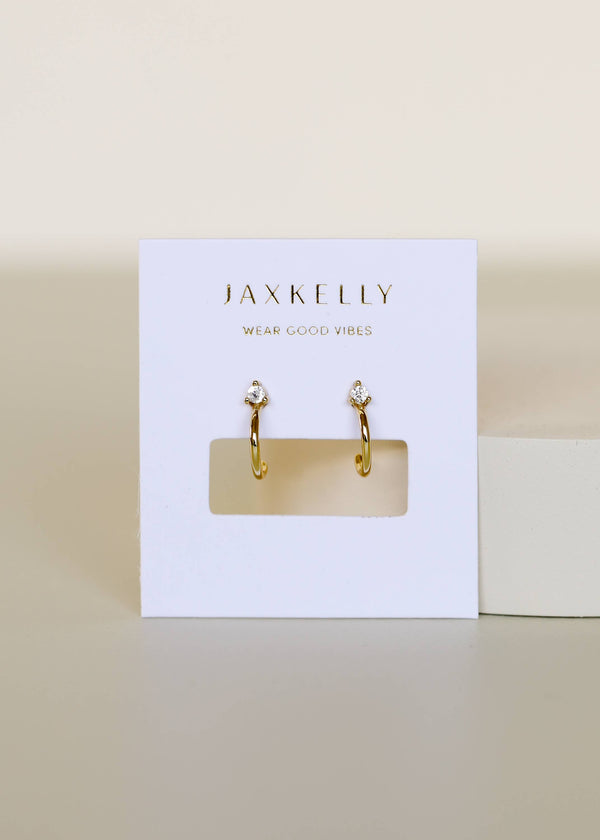 JaxKelly Open Mini Hoop - White CZ - Gold Earrings