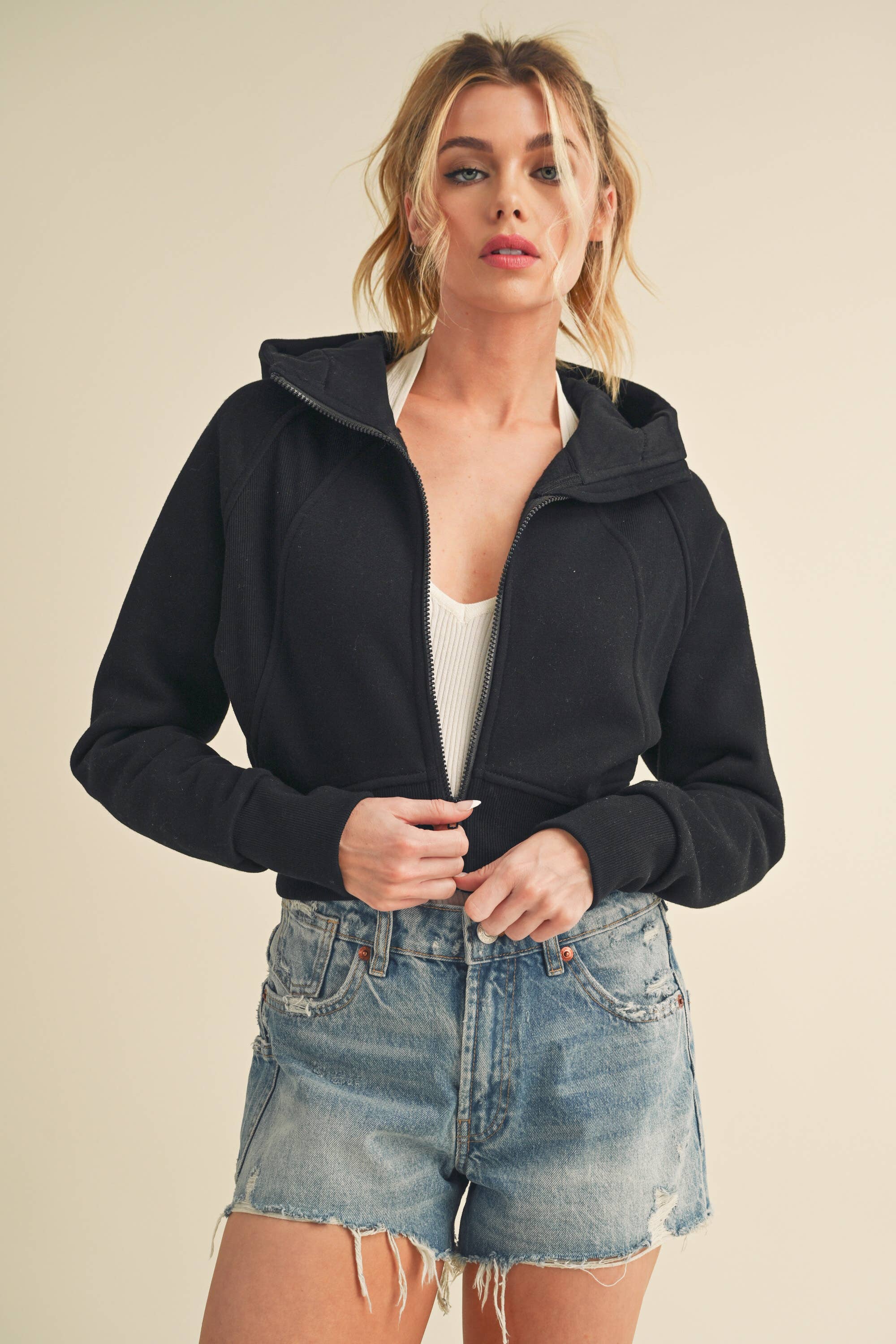 AEMI + CO The Deva Cropped Hoodie: Black - Rosie Karma