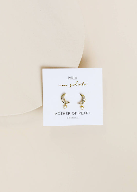 JaxKelly Moon Drop - Mother of Pearl - Gold Earrings