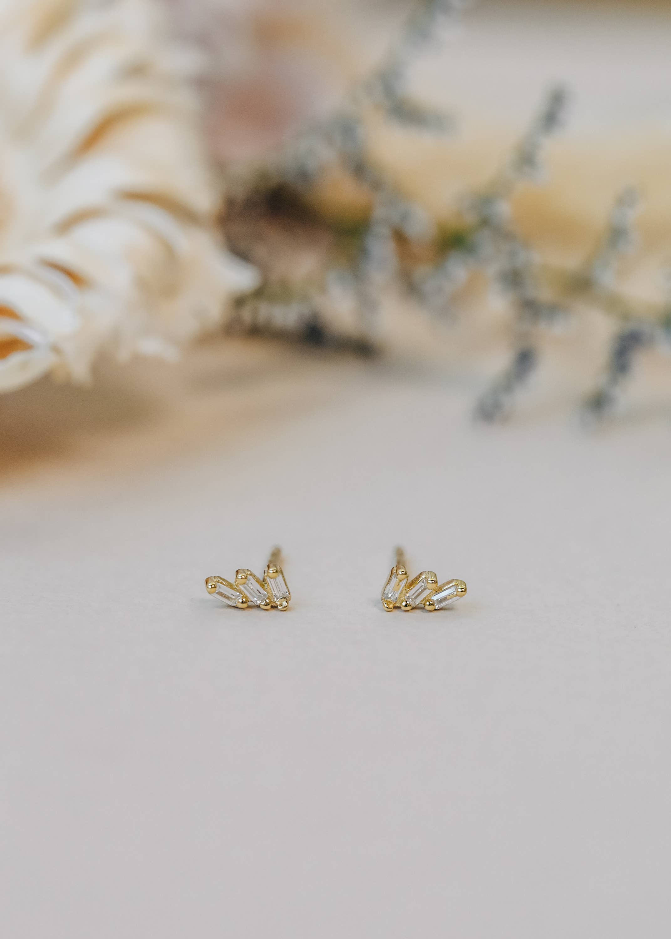 JaxKelly Offset Trio - White CZ - Gold Earrings - Rosie Karma