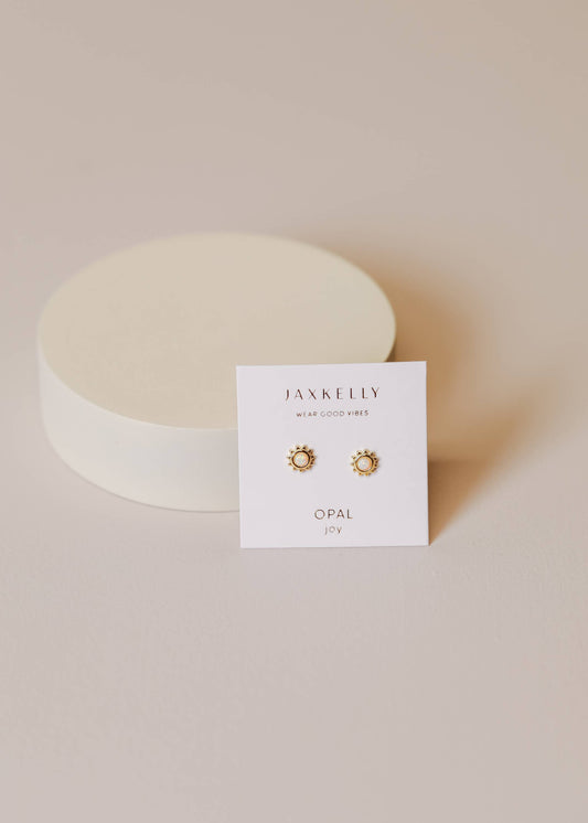 JaxKelly Sun Stud - White Opal - Gold Earrings