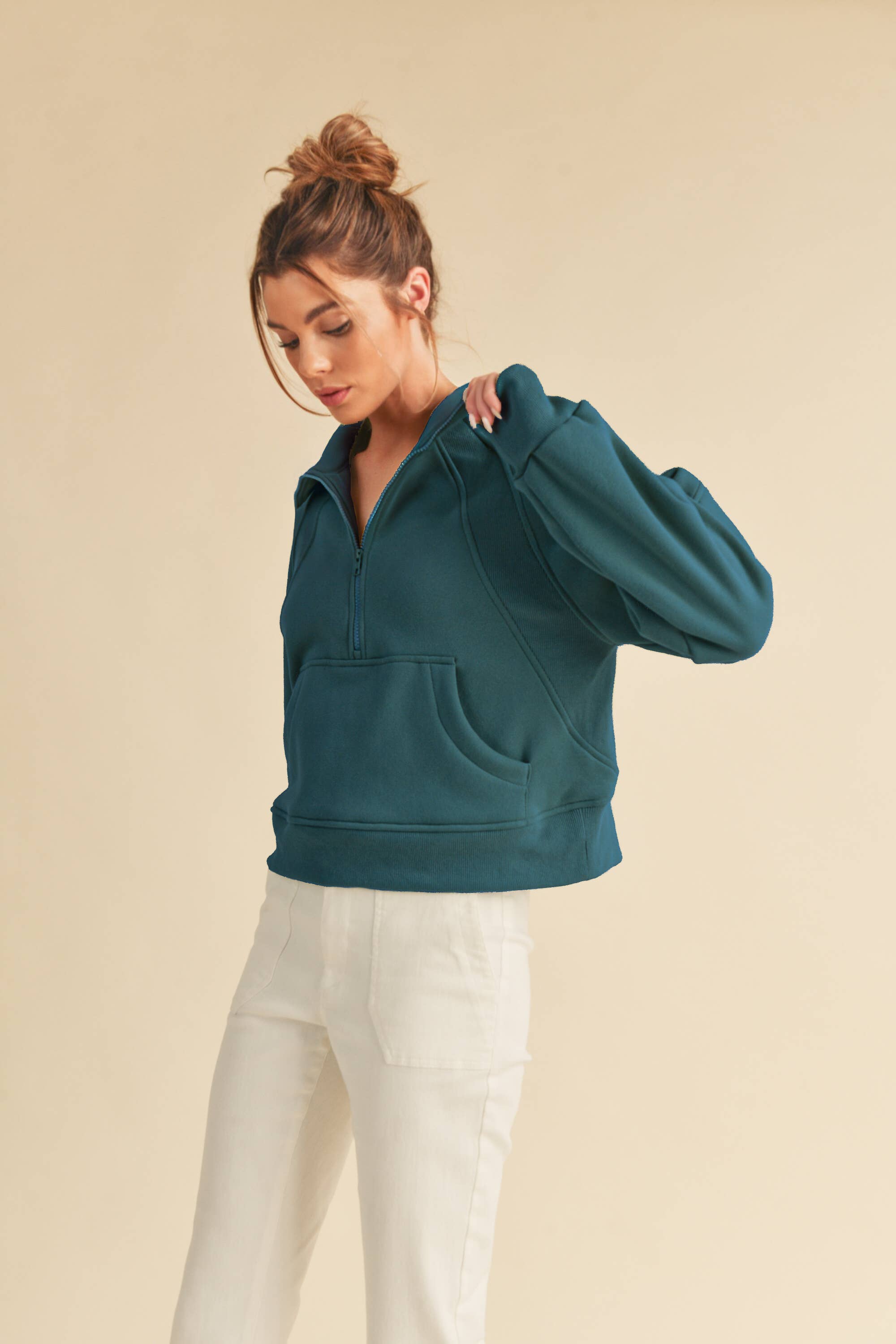 AEMI + CO The Dove Funnel Neck Half Zip - Rosie Karma