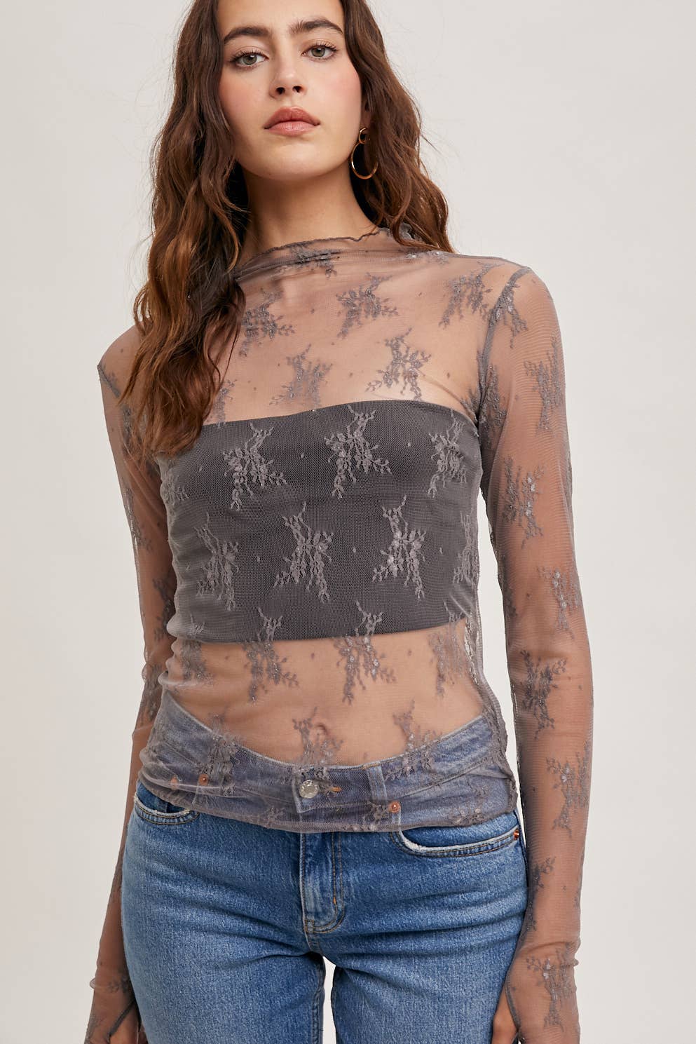 Bluivy Floral Embroidery Lace Mesh Layering Top - Rosie Karma
