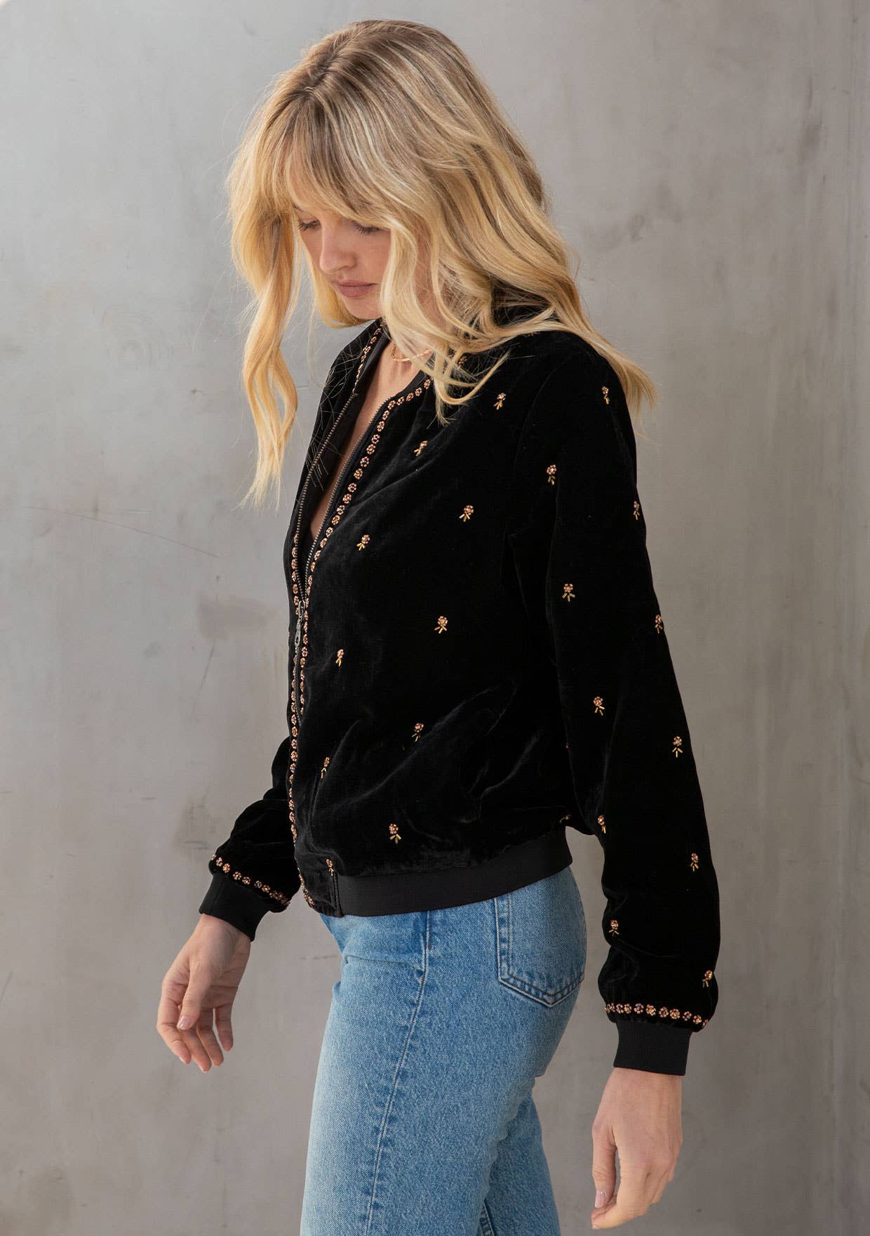 Lovestitch Beaded Velvet Bomber Jacket - Rosie Karma