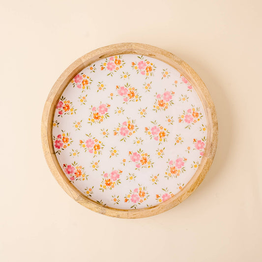 The Darling Effect Large Round Wood Enamel Tray-Endless Daydream Cream