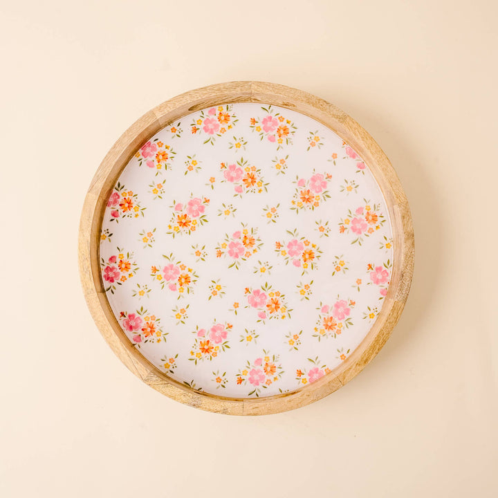 The Darling Effect Large Round Wood Enamel Tray-Endless Daydream Cream