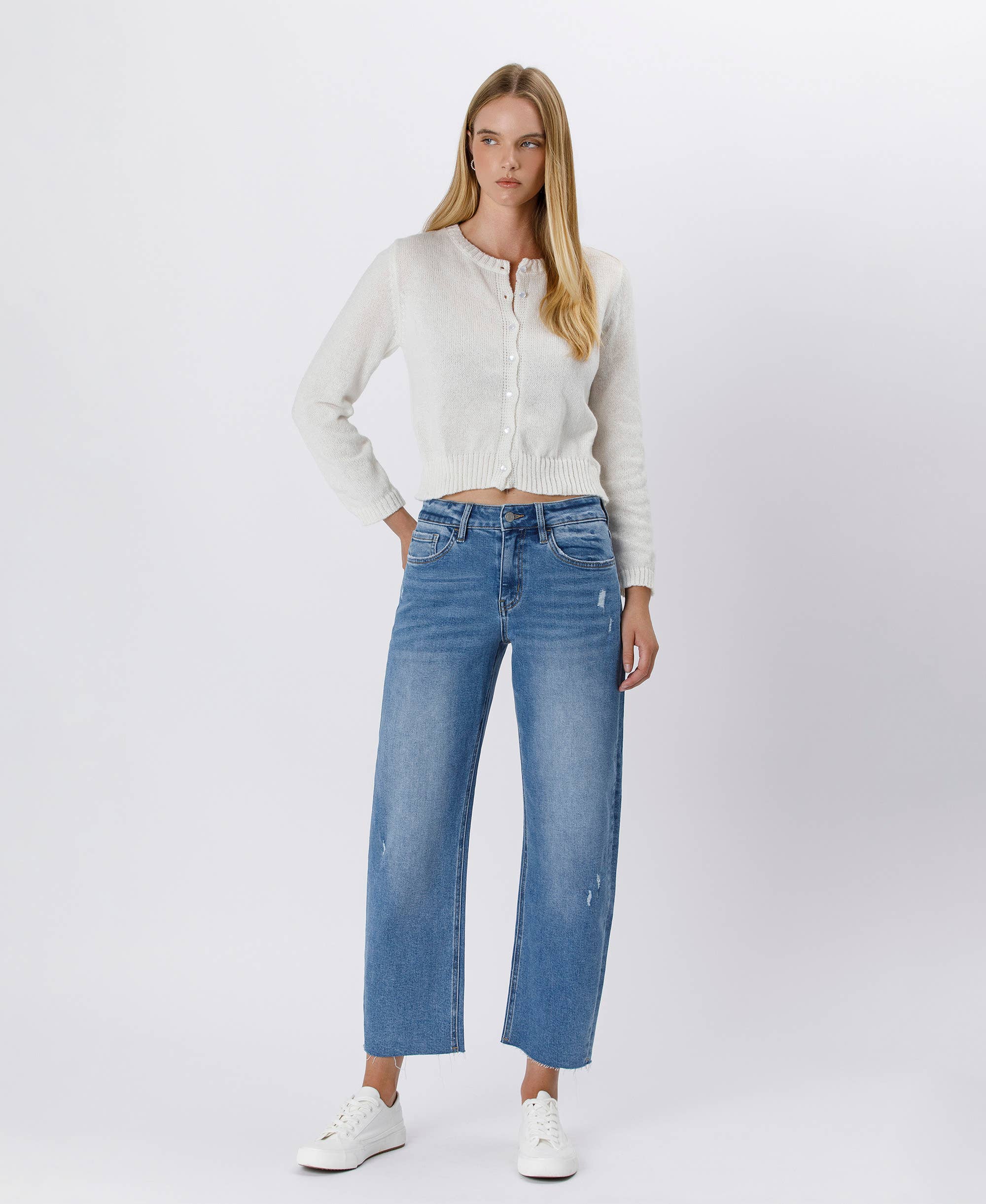 Lovervet by VERVET High Rise Mild Barrel Jeans: Her Possession - Rosie Karma