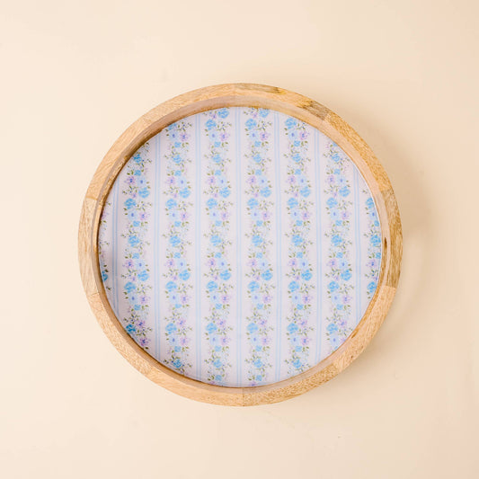 The Darling Effect Large Round Wood Enamel Tray-Petal Parade Blue