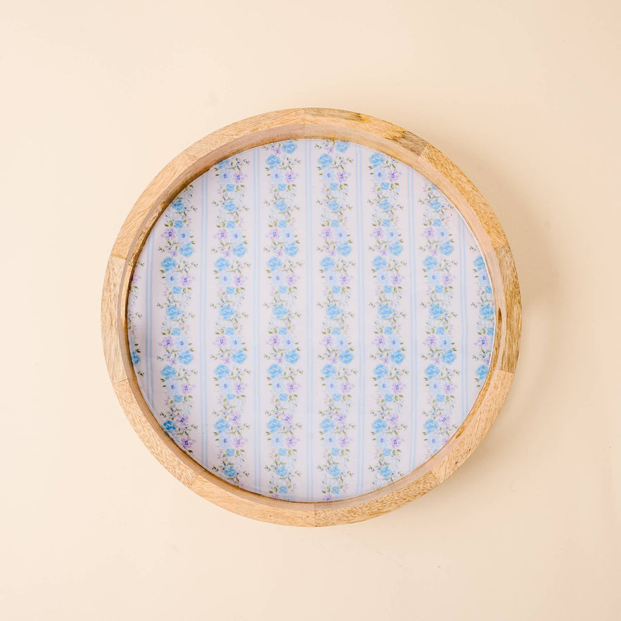 The Darling Effect Large Round Wood Enamel Tray-Petal Parade Blue
