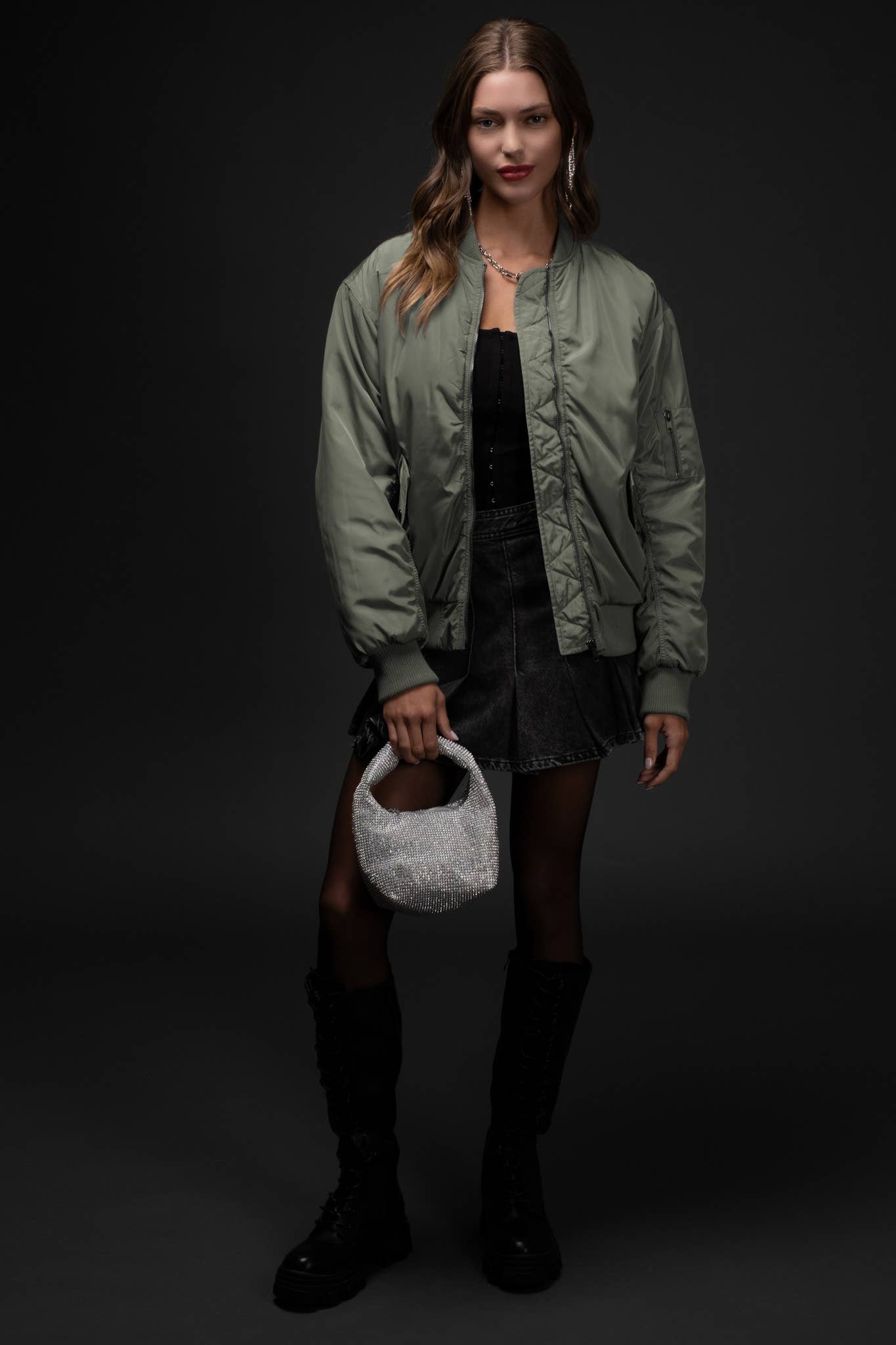 Blu Pepper Bomber Jacket with Ruched Back - Rosie Karma