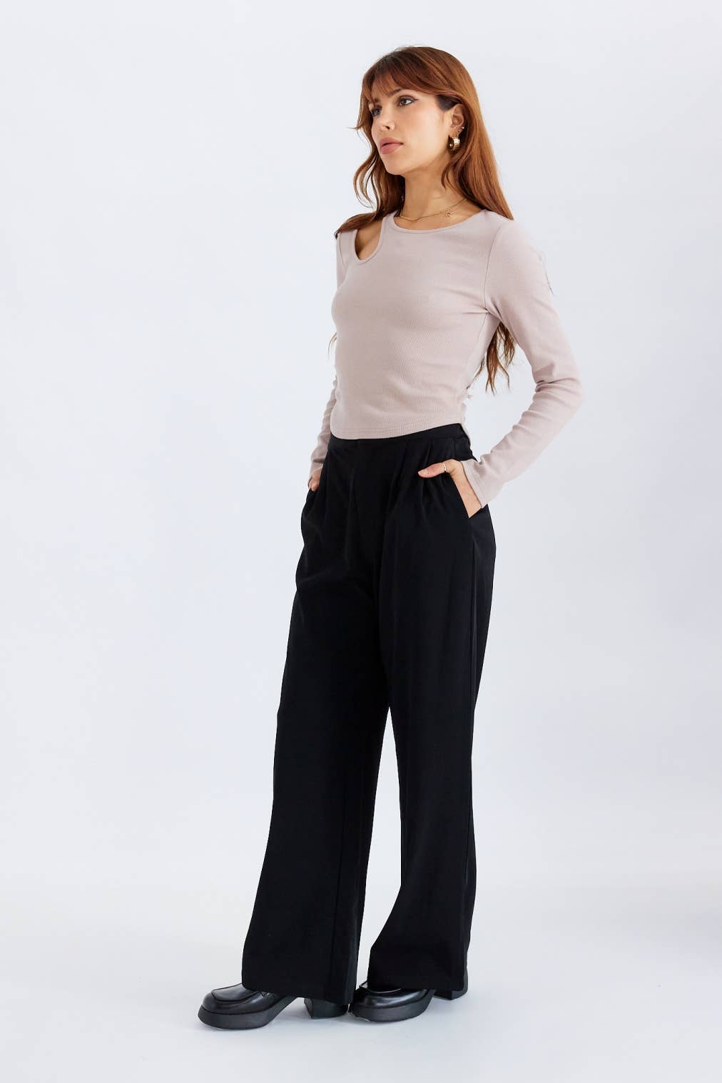 All Row Demi Top | Cut Out Shoulder Long Sleeve Top - Rosie Karma
