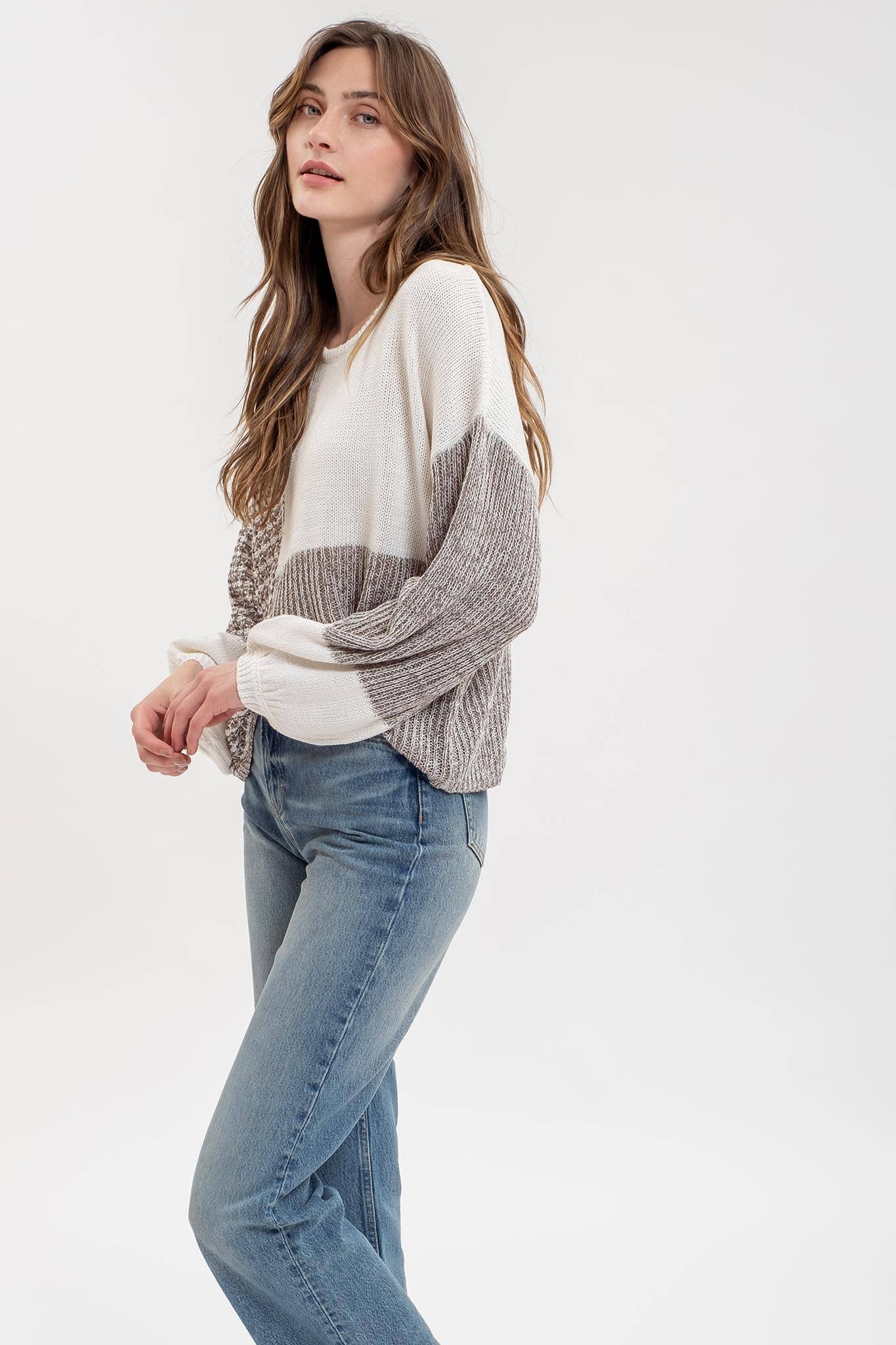 Blu Pepper Back Tie Colorblock Knit Sweater - Grey Multi - Rosie Karma