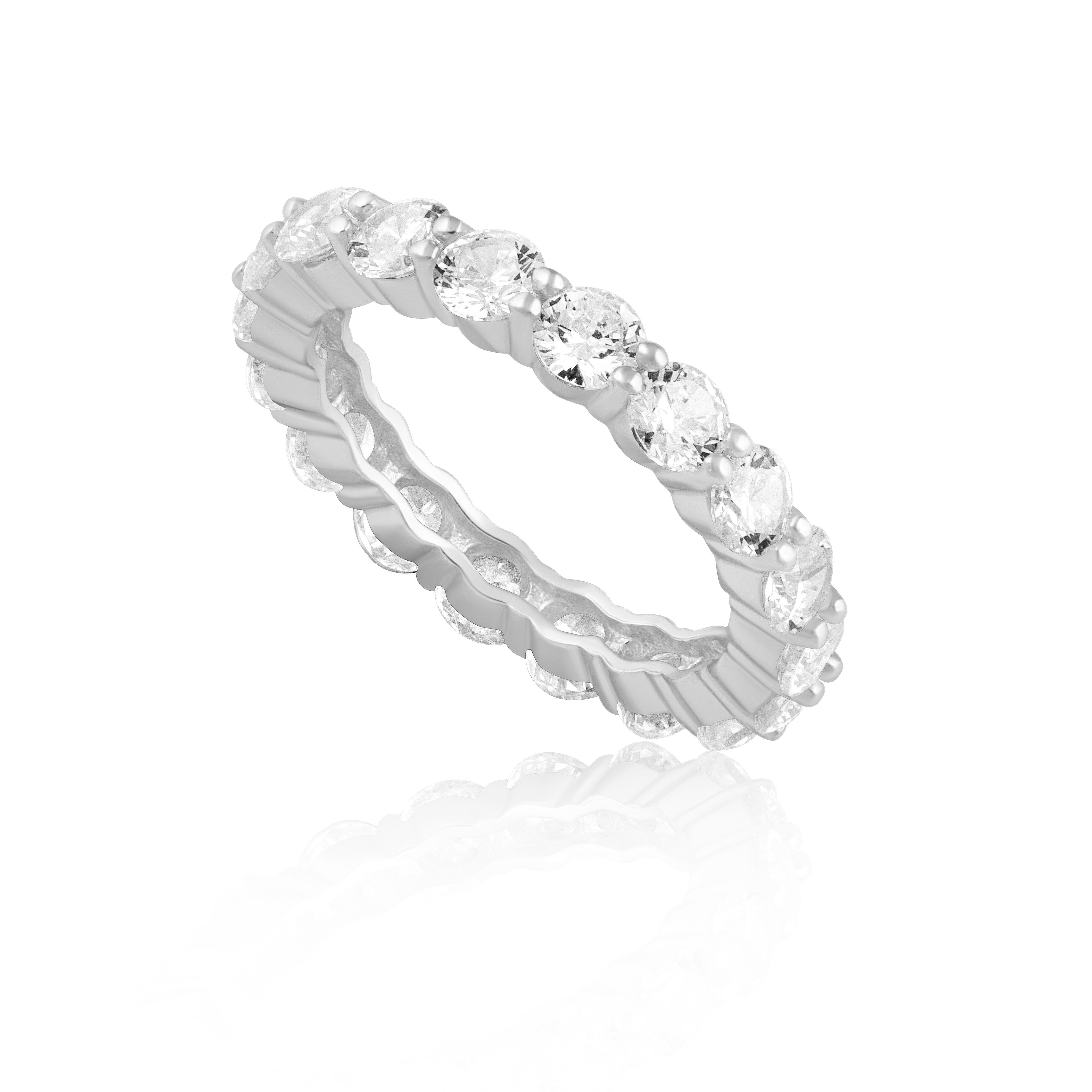 Silver ring with cz stones on a white background