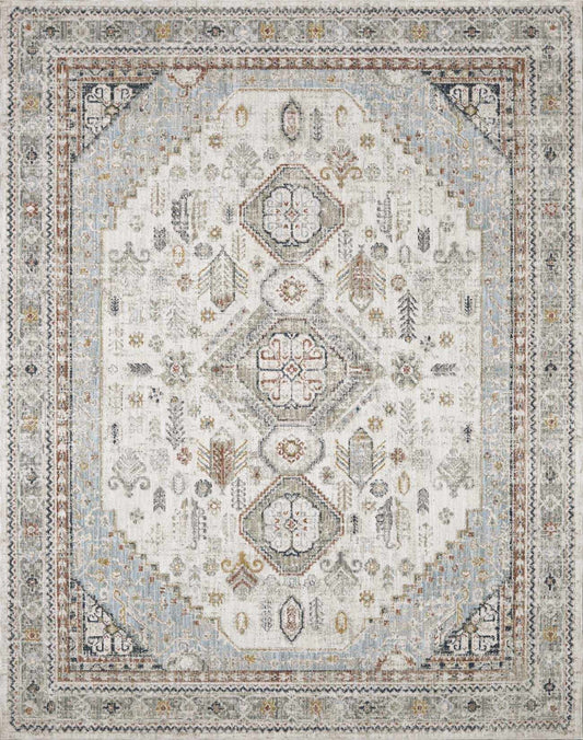 Decorative rug with geometric pattern on a light background