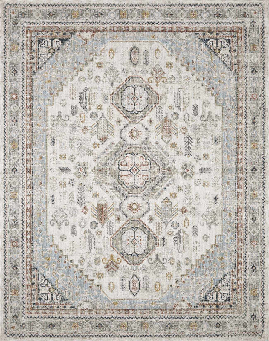 Decorative rug with geometric pattern on a light background