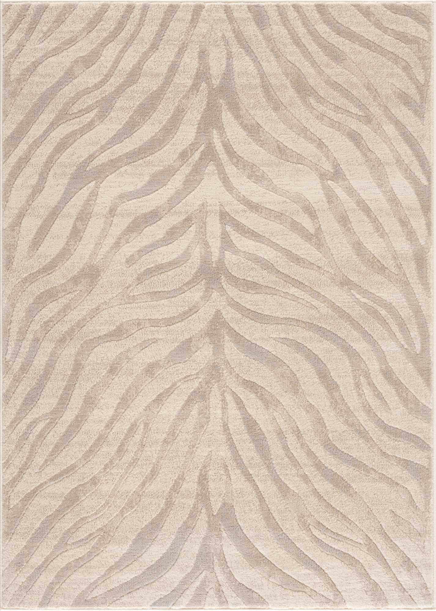 Beige area rug with zebra stripe pattern