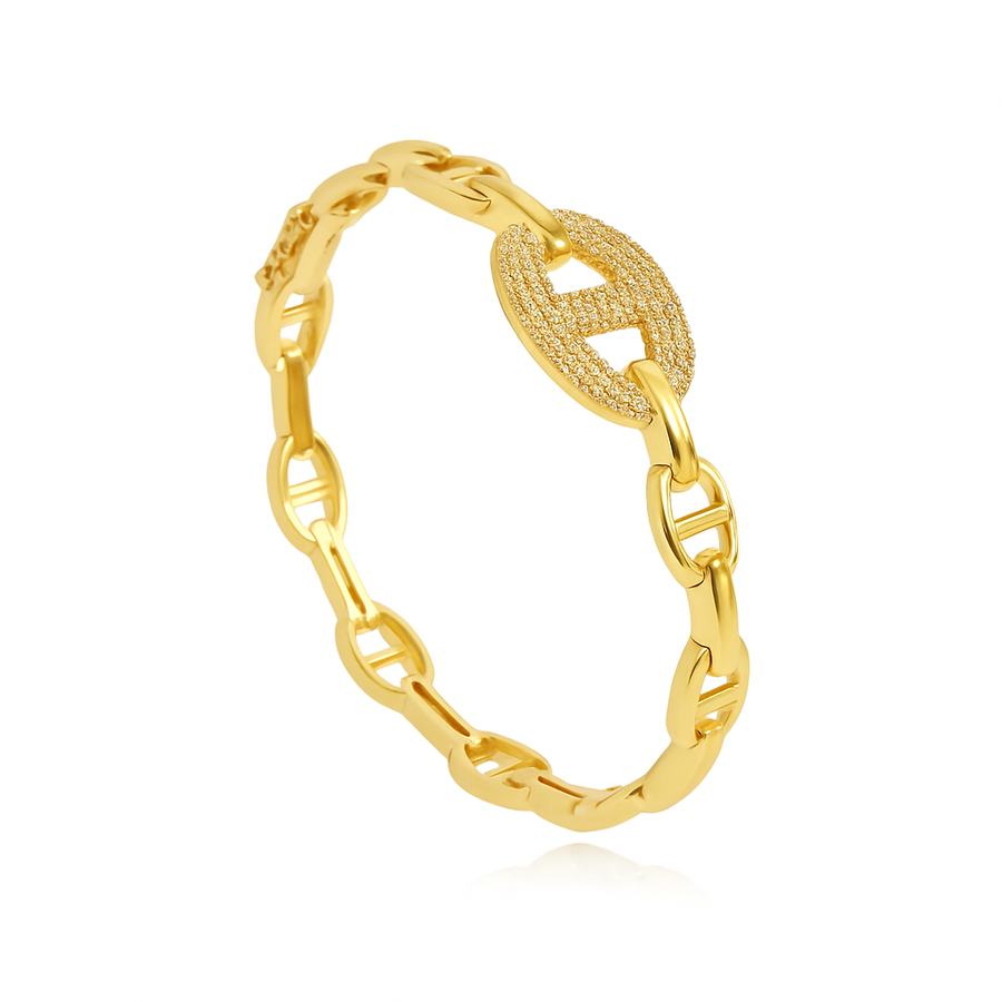 Gold chain bracelet on a white background