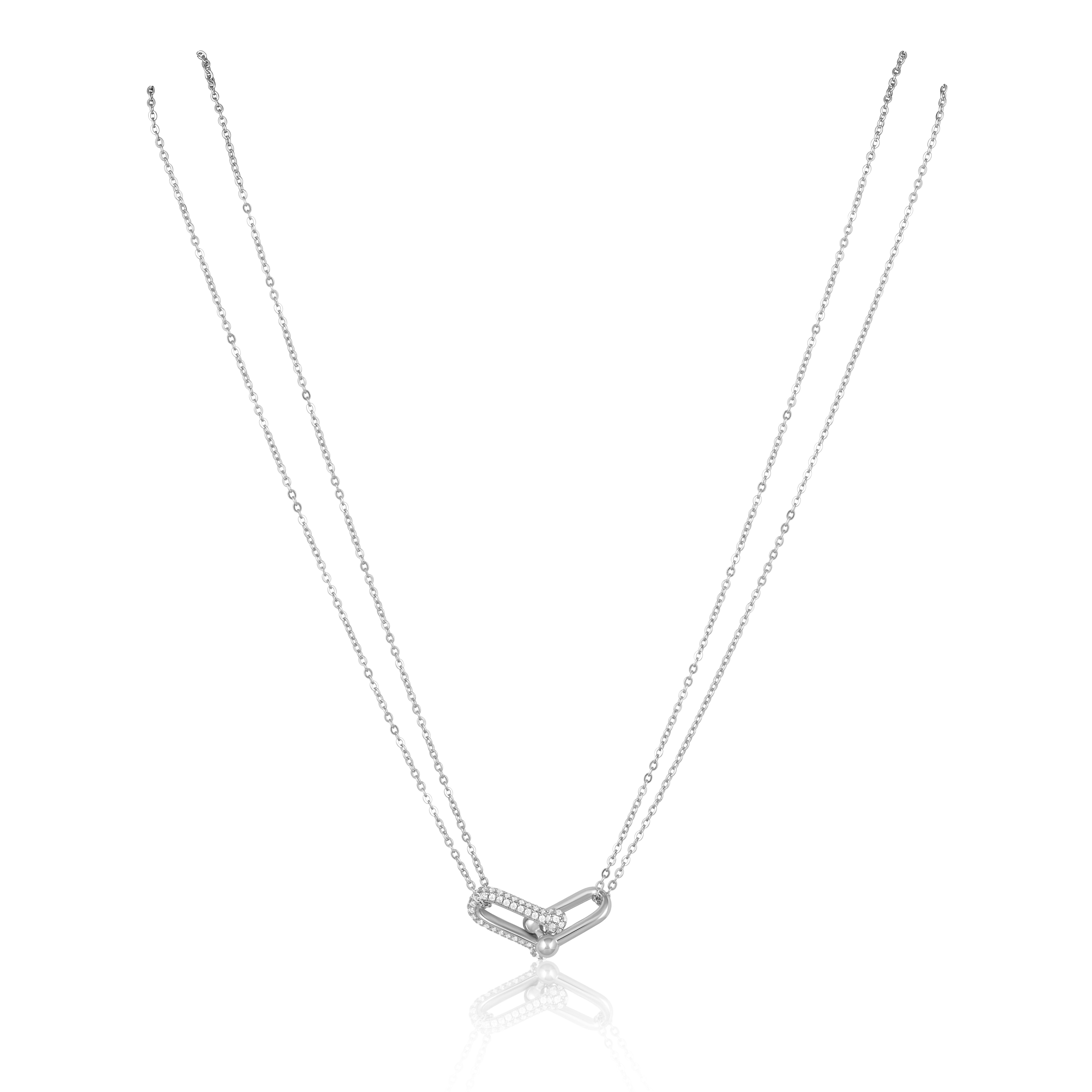 gold necklace with u link pave clasp