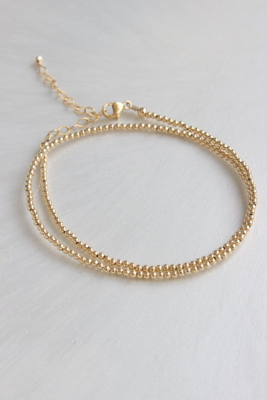 Double wrap beaded bracelet in gold filled design – versatile jewelry worn as bracelet or choker necklace, dainty everyday accessory